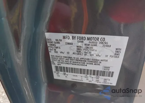 2010 Ford Escape Xlt из США, поврежденный, VIN 1FMCU9D79AKA33934